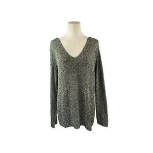 Additions By Chicos V-Neck Silver Sweater Size 3 Polyester & Rayon Blend Made